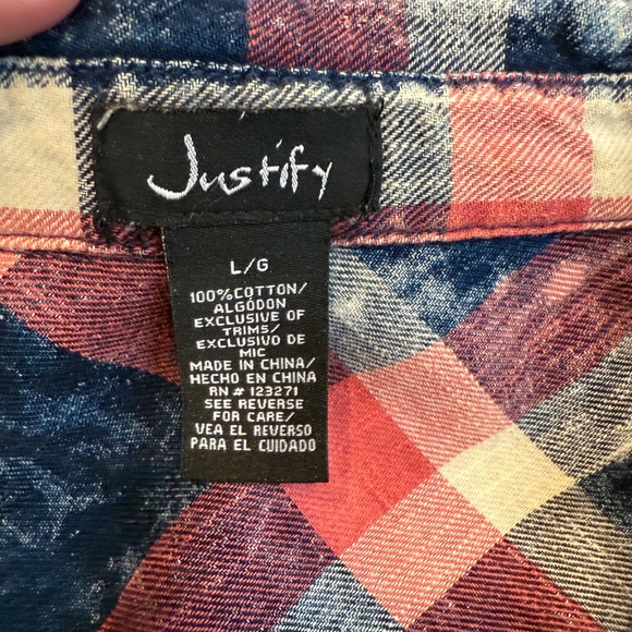 Justify Acid Wash Red Plaid Pearl Snap Shirt SZ Large - Picture 3 of 8